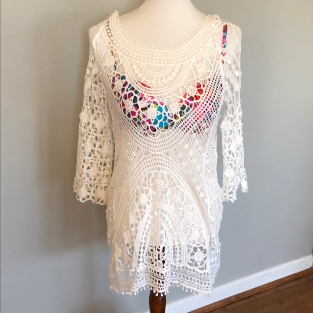 Beautiful white crocheted like swim cover up